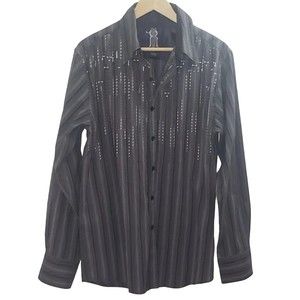 Sovereign Code Mens Long Sleeve Embroidered Western Rockabilly Black Gray Large